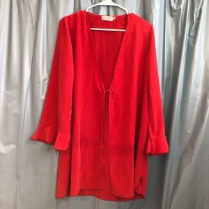 Red Open-Front Cardigan